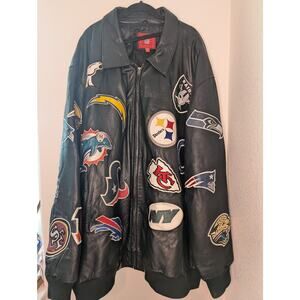 VTG Rare Jeff Hamilton NFL Patch Leather Bomber Jacket 6XL